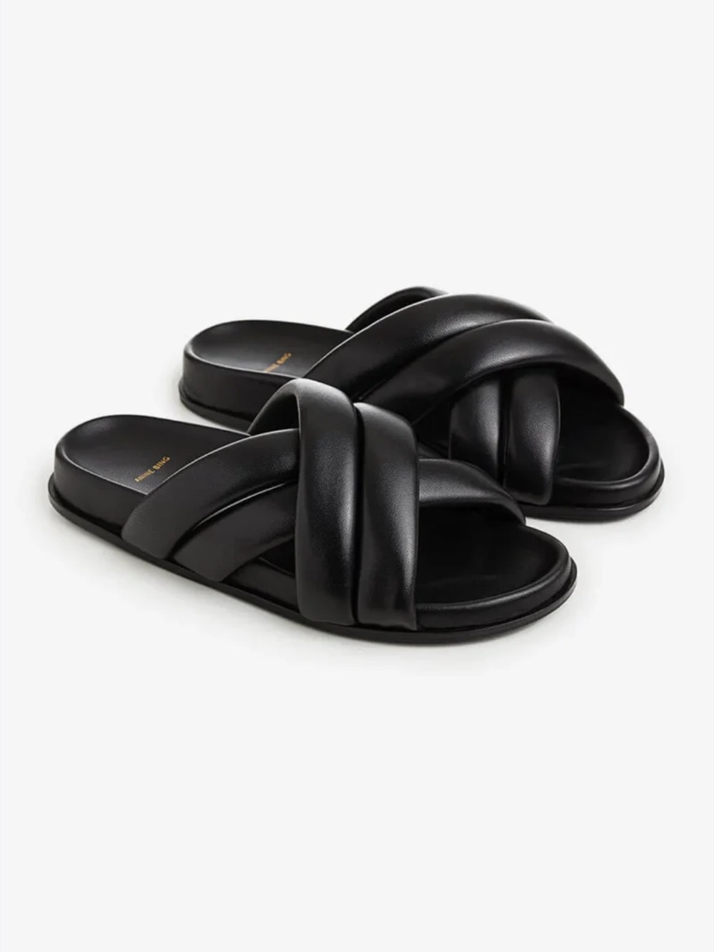 Anine Bing Black Izzie Criss Cross Puffy Slides Size 38